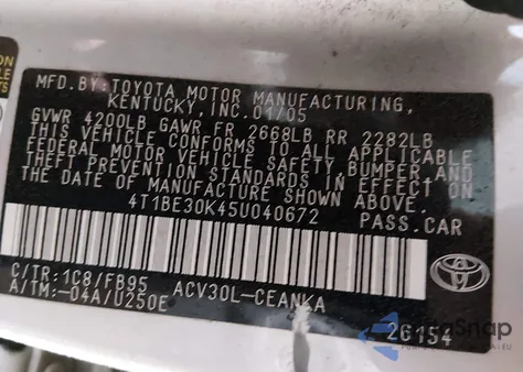 2005 Toyota Camry Le from USA, damaged, VIN 4T1BE30K45U040672